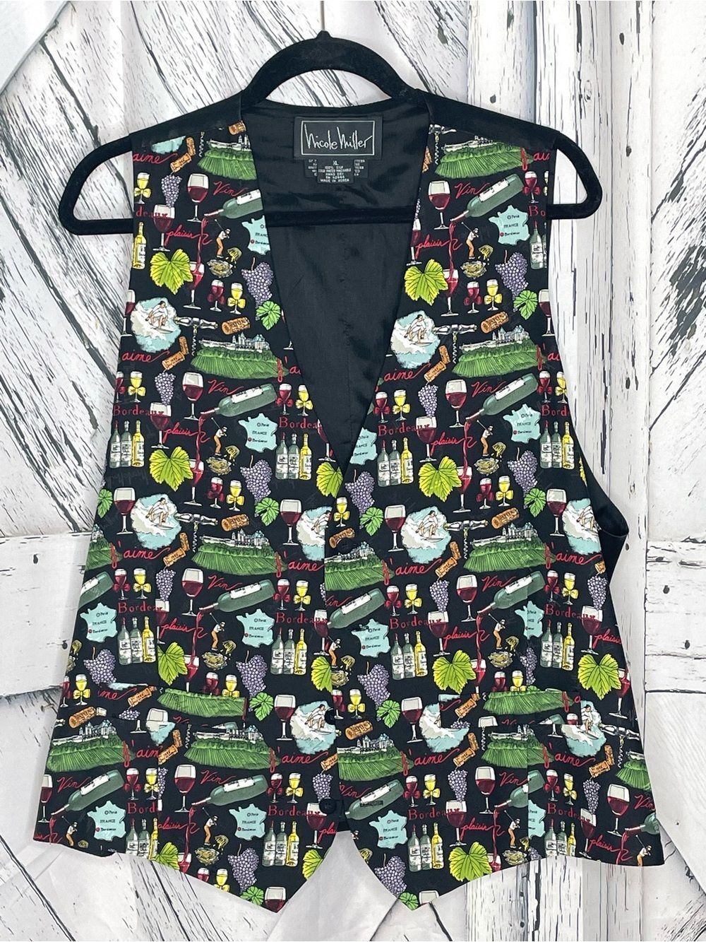 Nicole Miller Vintage 1995 Silk Vest French Wine Theme XL